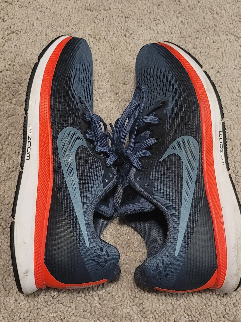 Nike Zoom Pegasus 34 Women's Running Shoes - Navy Blue with Orange Accent